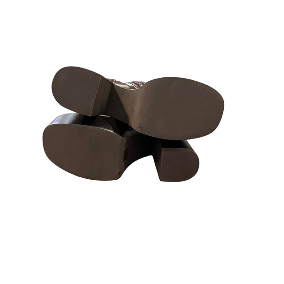 NWOB Jeffrey Campbell Mexique Mid Calf Brown Black Platform Heel Boots Size 9 - Picture 5 of 8